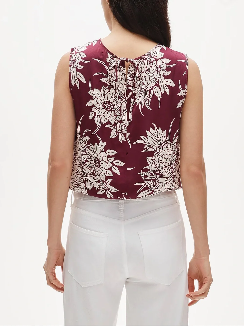 J Crew Drawstring-waist tank top in pineapple garden sateen